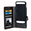 Miniatyrbillede 2 af 4: PH26® Sort folio-etui med guldprikker til Lenovo K3 Note Music i øko-læder med kortholder, spejl og synlige syninger
