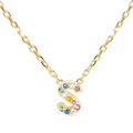 Miniatyrbillede 1 af 3: Collier - Luxenter - Alphabet S - Sølv 925 - Multifarvede zirkoner - 18K guld Flerfärgad