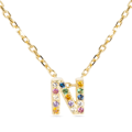Miniatyrbillede 1 af 3: Collier - Luxenter - Bogstav N - Sølv 925 - Multifarvede zirkoner - 18K guld Flerfärgad