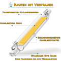 Miniatyrbillede 4 af 4: R7S LED 118mm Dæmpbar 1200LM, 20W R7S LED-pære Varm Hvid 3200K, Erstatning J7S Halogen 180W-200W Pære, R7S LED COB Højt Lineært Lys, 360° Stråle