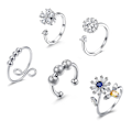 Miniatyrbild 4 av 5: 5st Blomångest Ring Set Zirkon Blomster Pärlor Roterbar Justerbar Öppen Fidget Ring Set för Kvinnor
