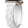 Miniatyrbillede 1 af 2: Blomstret graveret rem kompatibel med Apple Watch Armbånd 38 mm 40 mm 41 mm til kvinder, erstatningsrem til iWatch Series SE 9 8 7 6 5 4 3 2 1, Hvid/NC/ White