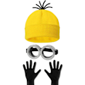 Miniatyrbilde 1 av 2: 3 stk Halloween-kostymetilbehør for voksne, vernebriller/gul lue/hansker for menn og kvinner Cosplay-festsett