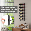 Miniatyrbilde 2 av 2: Veggmontert vinstativ for 6 vinflasker, metallflaskeholder 22 x 13,5 x 73 cm, svart_NN