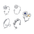 Miniatyrbild 2 av 5: 5st Blomångest Ring Set Zirkon Blomster Pärlor Roterbar Justerbar Öppen Fidget Ring Set för Kvinnor