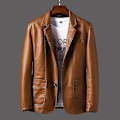 Miniatyrbild 1 av 3: Casual Blazer Jackor Herr Ytterkläder Läderjacka Herr Casual Läderjacka Herr Slim PU Läderjacka Modekläder Khaki 4XL