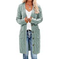 Miniatyrbillede 1 af 3: Dame Langærmet Kabelstrikket Lang Cardigan Åben Front Trøje med Knapper Overtøj grøn M