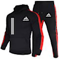 Miniatyrbillede 1 af 5: 2-delt herre tracksuit 2024 efterår vinter jogging sportstøj sæt sweatshirts hættetrøjer jakker og træningsbukser herretøj rød H XL