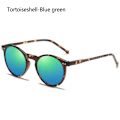 Pikkukuva 1 / 2: Unisex pyöreät polarisoidut aurinkolasit silmälasit aurinkolasit UV400 pyöreä kehys Tortoiseshell-Blue green