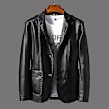 Miniatyrbild 3 av 3: Casual Blazer Jackor Herr Ytterkläder Läderjacka Herr Casual Läderjacka Herr Slim PU Läderjacka Modekläder Khaki 4XL
