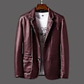 Miniatyrbild 2 av 3: Casual Blazer Jackor Herr Ytterkläder Läderjacka Herr Casual Läderjacka Herr Slim PU Läderjacka Modekläder Svart XXXL