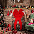 Miniatyrbilde 2 av 3: 2 stk. julrøde fløyelsrosetter, 49 cm x 25 cm store røde dørrosetter jul T