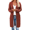Miniatyrbillede 2 af 3: Dame Langærmet Kabelstrikket Lang Cardigan Åben Front Trøje med Knapper Overtøj grå 2XL