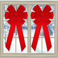 Miniatyrbilde 1 av 3: 2 stk. julrøde fløyelsrosetter, 49 cm x 25 cm store røde dørrosetter jul T