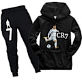 Miniatyrbillede 1 af 5: Ronaldo CR7 Børne Hoodie Sweatshirt Hættetrøje Toppe+Bukser Træningsdragt Outfits Sort 130cm