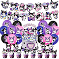 Miniatyrbild 1 av 5: Sanrio Kuromi Barnkalas Dekorationer Set med Ballonger Banner Tårta Topper Tillbehör Kits