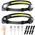 Pikkukuva 1 / 5: 2 kpl USB-ladattava LED-otsalamppu 350 lumenia 6 tilaa 230 astetta