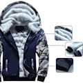 Miniatyrbillede 3 af 5: Herre Trøje Varm Fleeceforet Sweatshirt Jakke Vinter Gym Fleece Hættetrøje Fuld Lynlås Varm Tyk Jakke Sort og grå 4XL/NT/