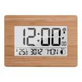 Radiostyrd digital klocka med DCF-tidssignal, äkta bambuhölje, LCD-display, termometer, väckarklocka och kalender. Batteri ingår/NC/