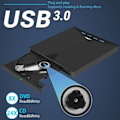 Pikkukuva 2 / 2: Ulkoinen DVD/CD-ROM-lukija ja -kirjoitin - Musta, SD/TF-kortinlukijalla ja USB:llä - Windows 7/8/10/Vista/XP/Mac OS_NN -käyttöjärjestelmille