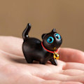 Miniatyrbild 5 av 11: DTREEL Sandelträ Handgjord Trä Katt Figurin, Katt Minnesmärke Sta brown With bell