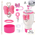 Miniatyrbild 1 av 11: Sugrörsskydd 9st/set för StanleyCup Dekor Färgglad Blomma Plysch Ba Pink 9pcs