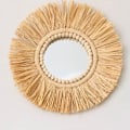 Miniatyrbild 7 av 11: Marockanskt vävt halmhängande väggspegel Boho Macrame Träpärla Gobelängdekor null - A1