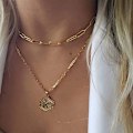 Miniatyrbild 3 av 11: Layered Choker Halsband Dam Guld Layering Gem Kedja Halsband Enkelt justerbart Hexagon Pendant Halsband null - A
