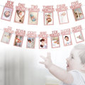 Miniatyrbild 2 av 11: 12 månader Fotoram Banderoller Grattis på födelsedagen Dekoration Första pojke Flicka Fest Papper Girlander Baby 1:a Ett år Bunting Pink