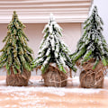 Miniatyrbild 4 av 11: Desktop Miniatyr Snow Pine Tree Mini Julgranar Burlap Base Bord Dekor White