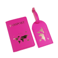 Miniatyrbild 1 av 11: Mode Rese Pass Cover Pu Läder Print Bagagelapp Resväska Adresshållare Bagage Boarding Tag Etikett Rose red  2 piece set