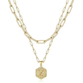 Miniatyrbild 10 av 11: Layered Choker Halsband Dam Guld Layering Gem Kedja Halsband Enkelt justerbart Hexagon Pendant Halsband null - A