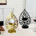Miniatyrbild 4 av 11: Nordic Ljusstake Smidesjärn Ljusstake Creative Leaf Kandelaber Desktop Ornament Vardagsrum Sovrum Restaurang Gold A