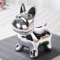 Miniatyrbild 2 av 11: Fransk Bulldog Staty Sittande Keramisk Hund Figurine Spargris Keramik Hantverk Silver