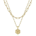 Miniatyrbild 11 av 11: Layered Choker Halsband Dam Guld Layering Gem Kedja Halsband Enkelt justerbart Hexagon Pendant Halsband null - R