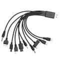 Universal USB til Multi Stik Mobiltelefon Opladerkabel 10 i 1 USB Kabel til Smartphone Opladerkabel 20CM/7.87in