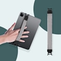 Miniatyrbild 11 av 11: Enhandsmanövrering Handremshållare Säkerhet Fingergrepp Stretch Skyddsläderbälte Present för Pad Tablet E-Reader Gray
