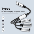 Miniatyrbild 8 av 11: USB C Hub 3 i 1 Typ C USB2.0 Adapter Splitter med 60W power OTG-port Snabb dataöverföring och laddning 2 Type C 1 USB