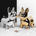 Miniatyrbild 3 av 11: Fransk Bulldog Staty Sittande Keramisk Hund Figurine Spargris Keramik Hantverk Silver