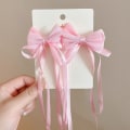 Miniatyrbilde 1 av 10: 2stk Sløyfebånd Hårklemme Dusk Streamer Hårnåler ROSA MESH pink mesh-mesh