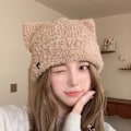 Miniatyrbillede 7 af 10: Cat Ear Beanies Plys strikhue SORT Black