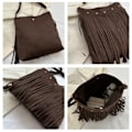 Miniatyrbillede 5 af 10: Frynset læder skuldertaske Etnisk stil Messenger Bag SORT Black