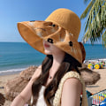 Miniatyrbillede 5 af 7: Foldbar solskærm Hat Print Sløjfe Fisherman Hat SORT black
