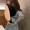 Miniatyrbillede 8 af 10: Sequin håndtaske Enkel skulder underarm taske SORT black