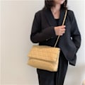Miniatyrbillede 8 af 10: Broderi Plaid Flap Taske PU Læder Crossbody Tasker SORT black