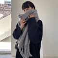 Miniatyrbillede 8 af 10: Vinter Cashmere tørklæde Lange kvast tørklæder SORT Black
