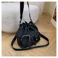 Miniatyrbillede 4 af 10: Snøre Bucket Bag Nylon Skuldertasker SORT black