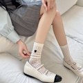 Miniatyrbillede 2 af 10: Love Broderi Lolita Strømper Tynde Dame Sokker SORT SORT Black