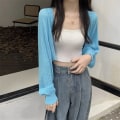 Miniatyrbilde 2 av 10: Solskjerm Crop Knit Cardigan Tynn Cardigan Coat BLÅ Blue
