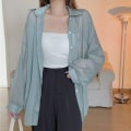 Miniatyrbillede 7 af 10: Dame Skjorte Bluse Langærmet Top BLÅ blue